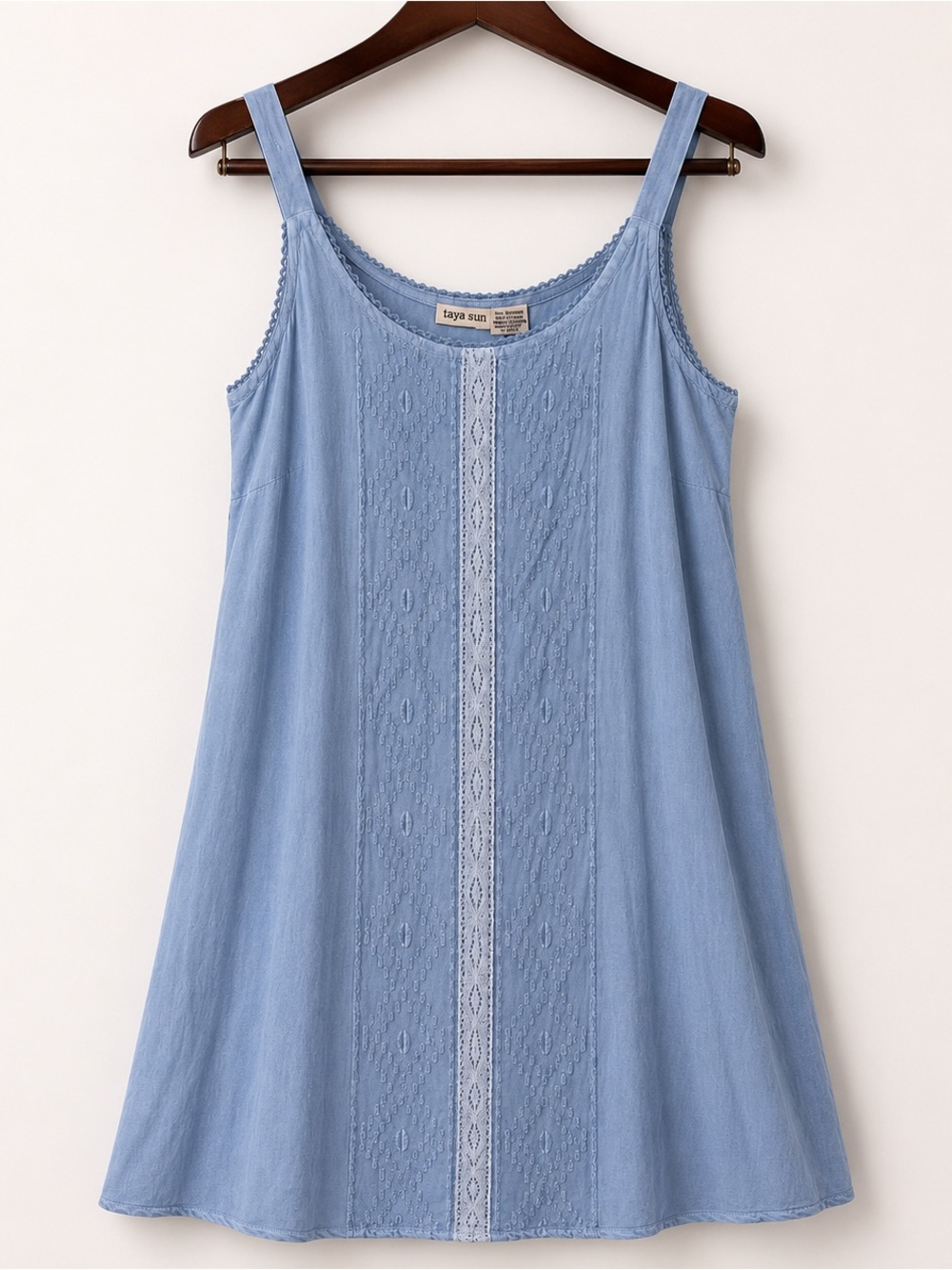 Raya Sun Blue Embroidered Cotton Rayon Boho Dress M